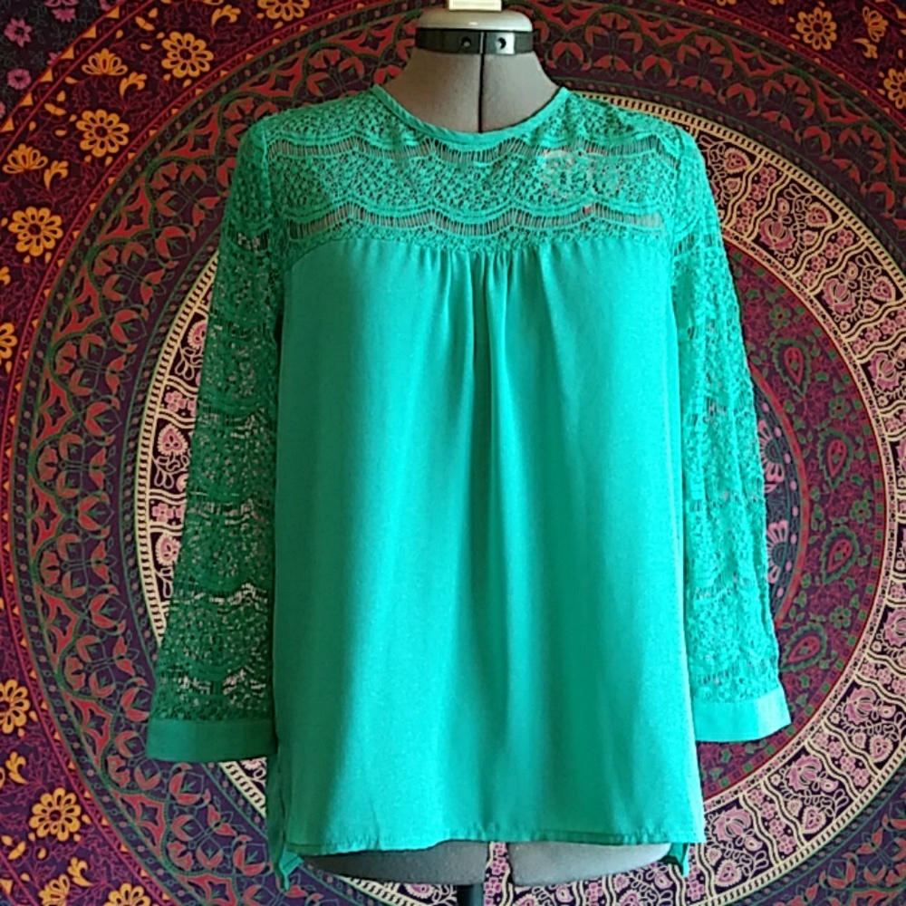 Lovposh Teal Green Blouse with Lace